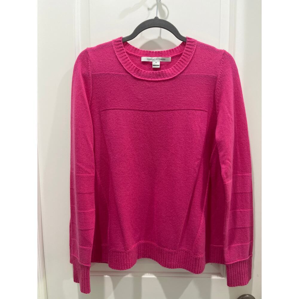 Diane Von Furstenberg Hot Pink 100% Cashmere Crew Neck Sweater Sz M